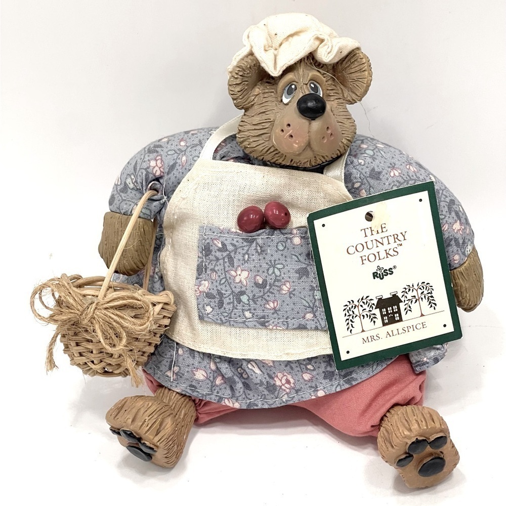 🐻 Primitive Country Bear Shelf Sitter 5” Kitchen Allspice Floral Farmhouse